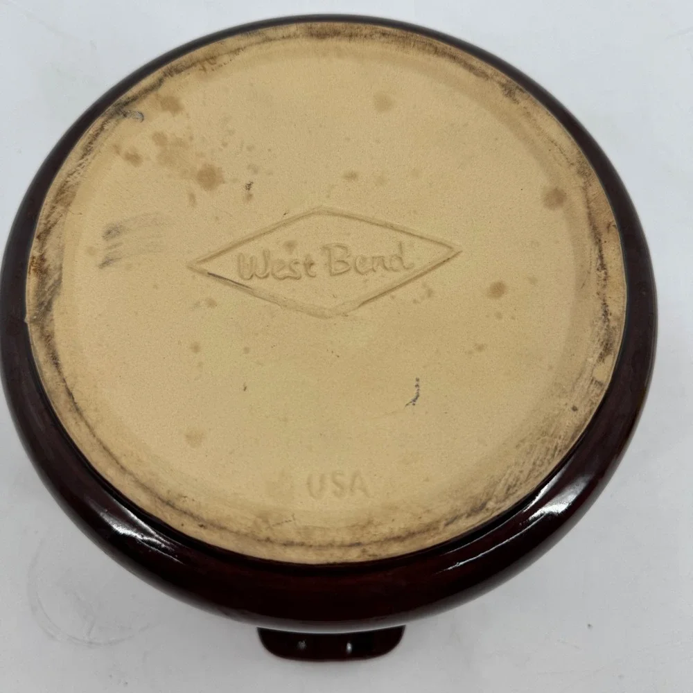 Vintage West Bend‎ USA Brown Glazed Stoneware Bean Pot Kitchen Cooking Crock